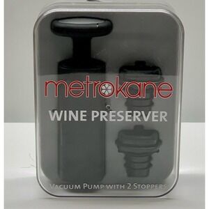 Metrokane‎ Wine Preserver Vacuum Pump Two Bottle Stoppers - Black